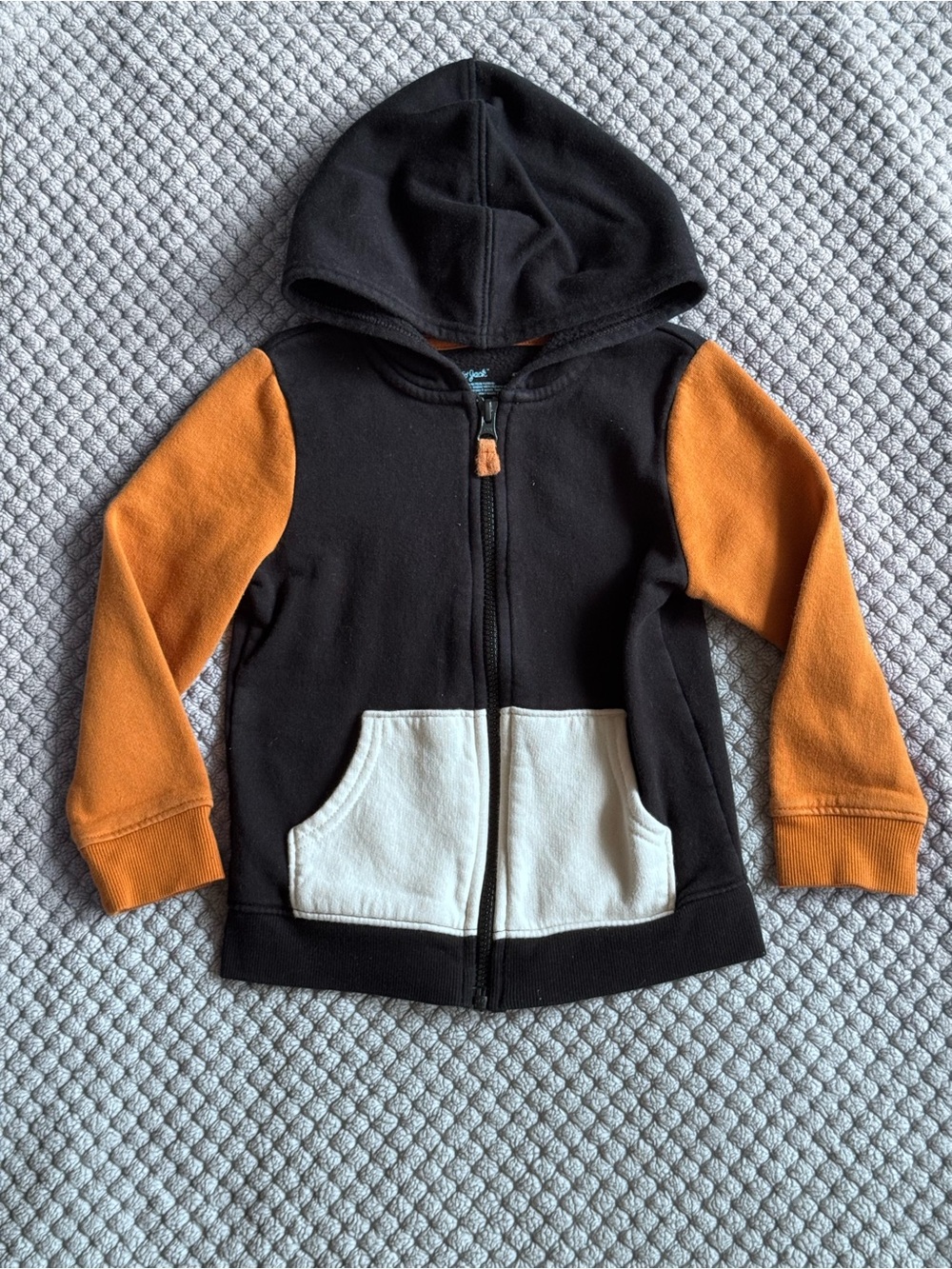 Cat & Jack Boy Black Hoodie with Orange Sleeves and White Pockets 4T